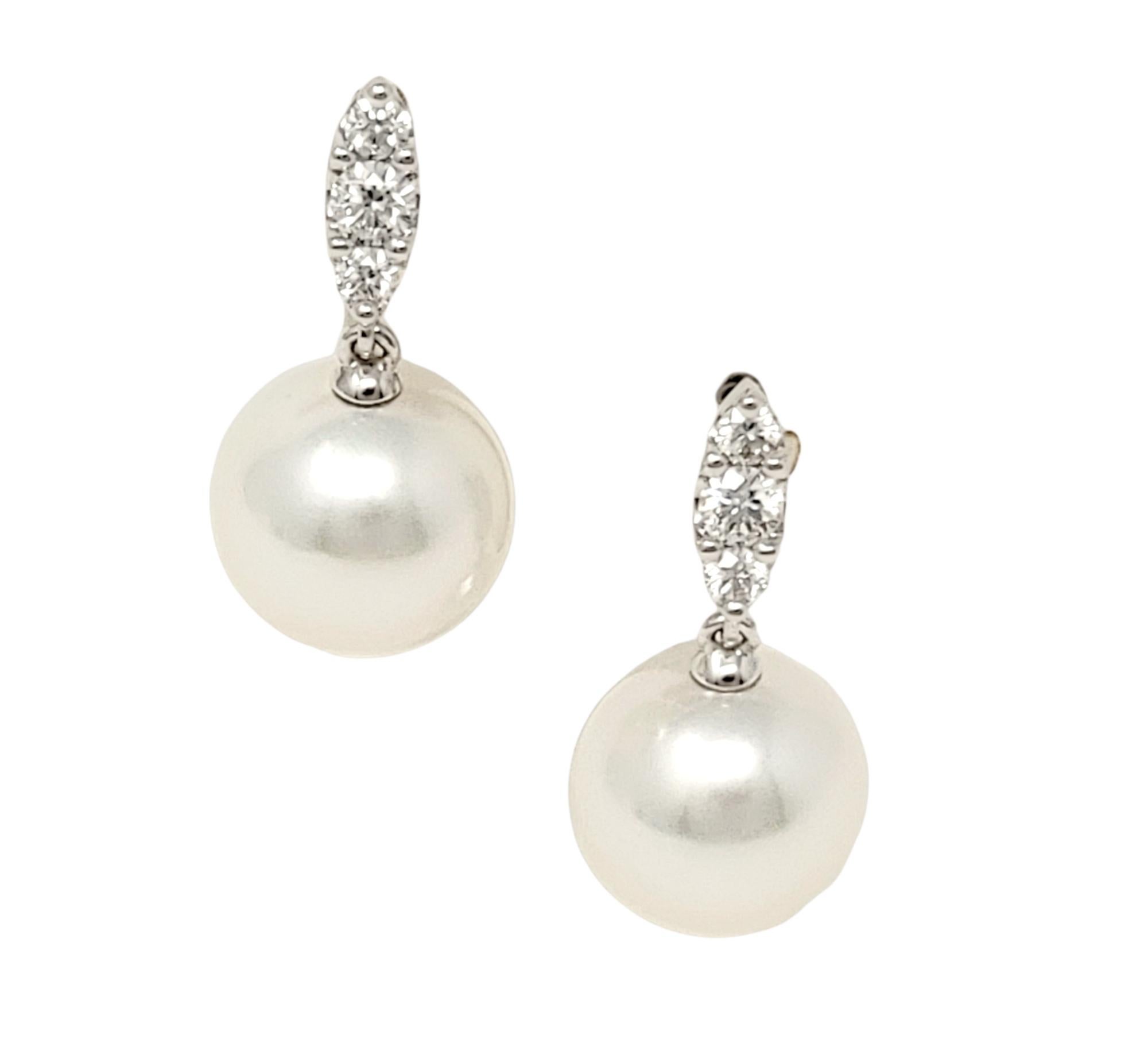 Mikimoto Morning Dew South Sea Pearl and Diamond Dangle Earrings 18 Karat  Gold For Sale at 1stDibs