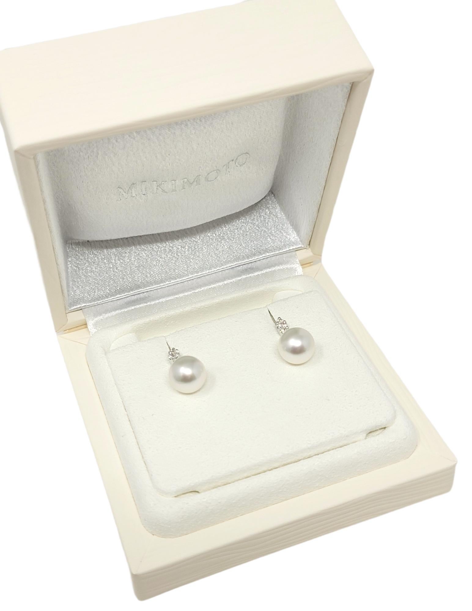 Women's Mikimoto Morning Dew South Sea Pearl and Diamond Dangle Earrings 18 Karat Gold