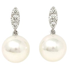 Mikimoto Morning Dew South Sea Pearl and Diamond Dangle Earrings 18 Karat Gold