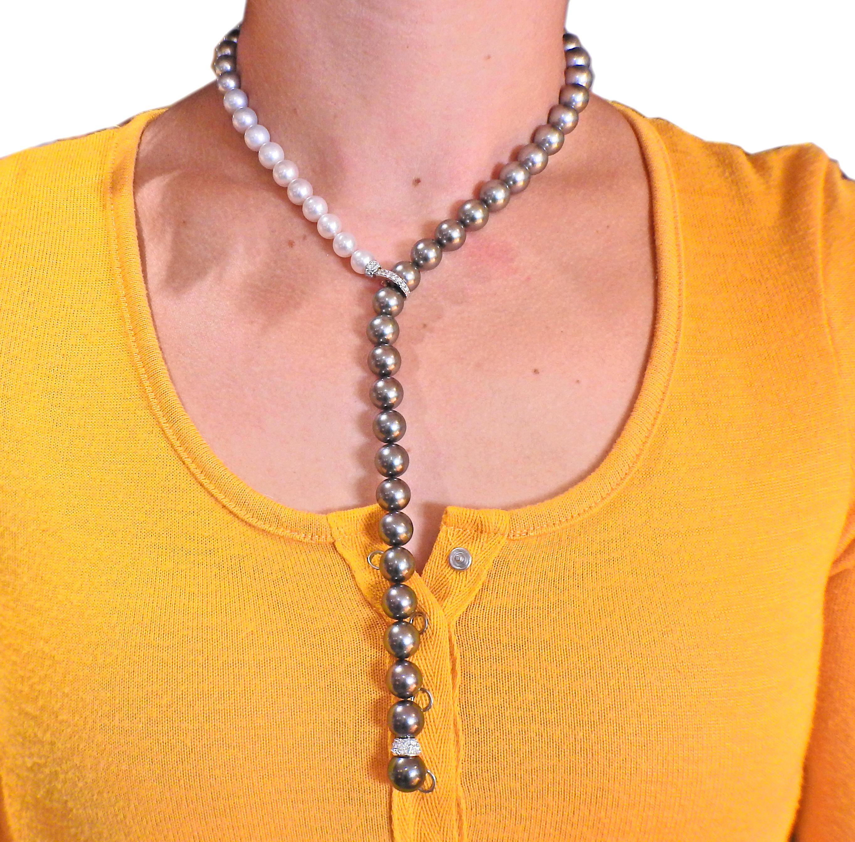 Women's Mikimoto Multi-Color South Sea Pearl Gold Diamond Necklace