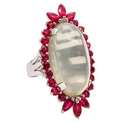 MIKIMOTO Navette Cocktail Ring In 14Kt Gold With 22.25 Ctw Moonstone And Rubies