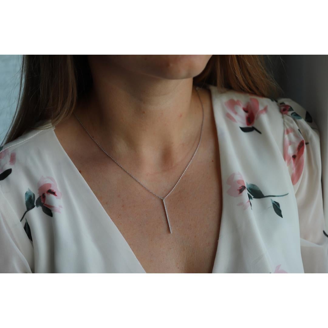 Women's MIKIMOTO Necklace. 18k White gold Mikimoto Diamond Bar pendant. 18k White For Sale
