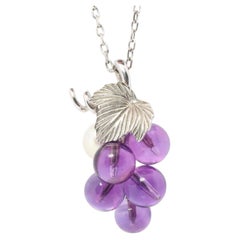 Mikimoto Necklace. Vintage 18k Gold Mikimoto Pearl Amethyst Grape Vine pendant.