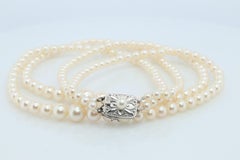 Mikimoto Necklace. Vintage 18k Gold Mikimoto Pearl Double Strand Necklace.