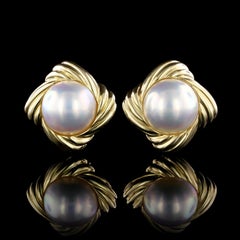 Mikimoto N.Y. 18 Karat Yellow Gold Mabe Pearl Earrings