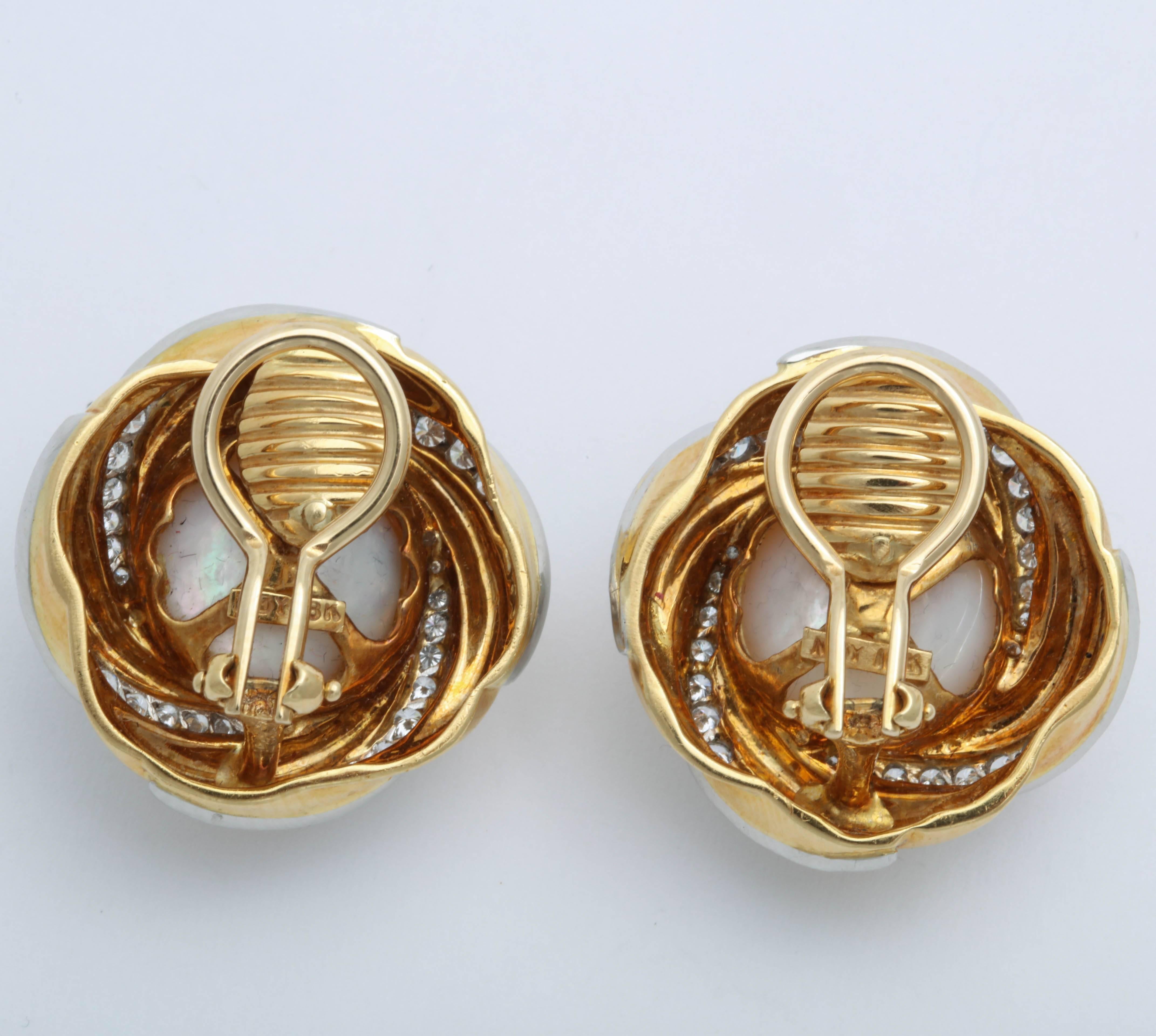 Contemporary Mikimoto-NY Mabe Pearl and Diamond Clip-On Earrings