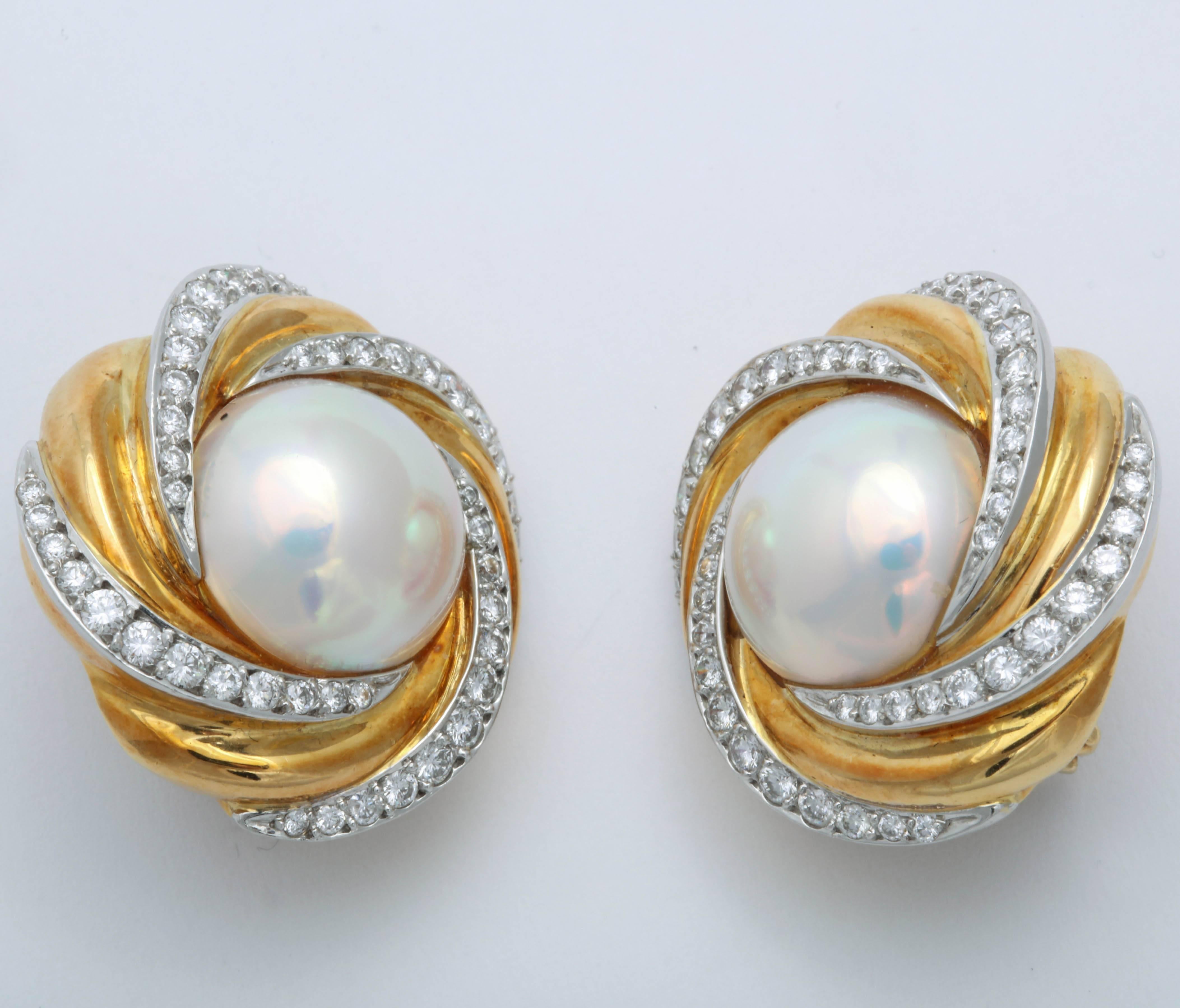 Mikimoto-NY Mabe Pearl and Diamond Clip-On Earrings 1