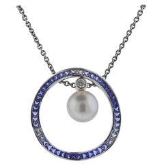 Mikimoto Ocean Gold Diamond Sapphire Pearl Pendant Necklace
