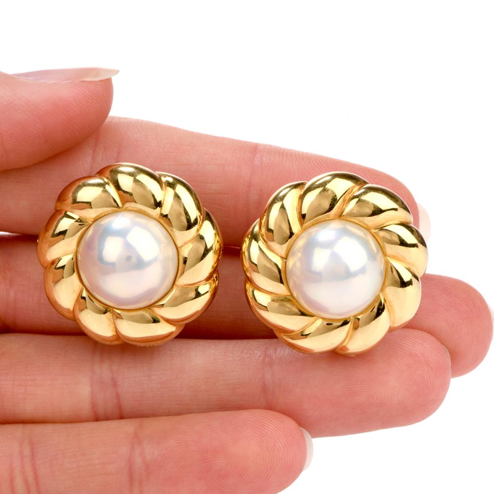 Mikimoto Pearl 18 Karat Yellow Gold Flower Earrings 1