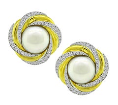 Used Mikimoto Pearl 1.80ct Diamond Two Tone Gold Earrings