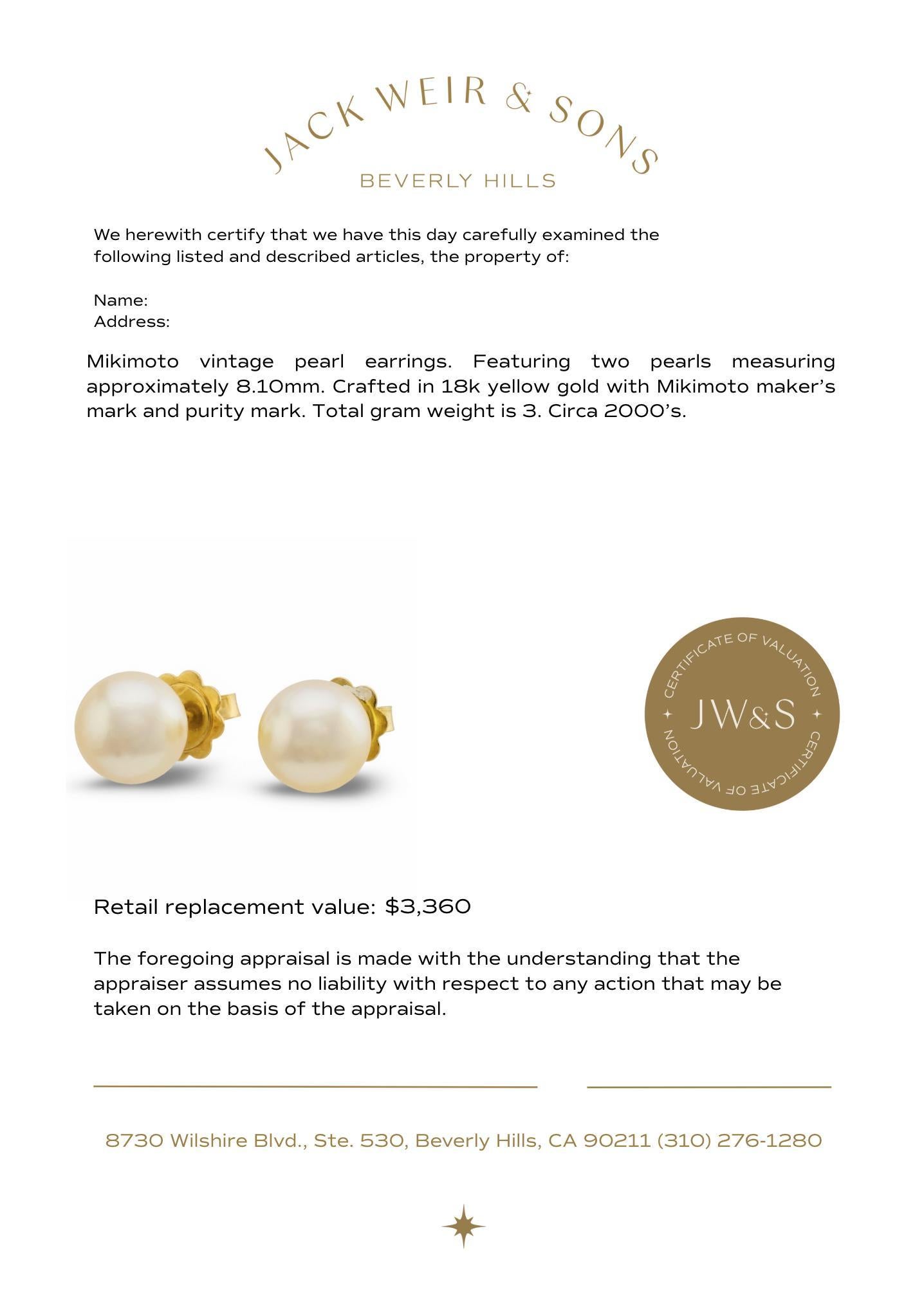 Boucles d'oreilles en or jaune 18k avec perles de Mikimoto en vente 2