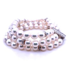 Mikimoto Pearl and Diamond 18 Karat White Gold Bracelet