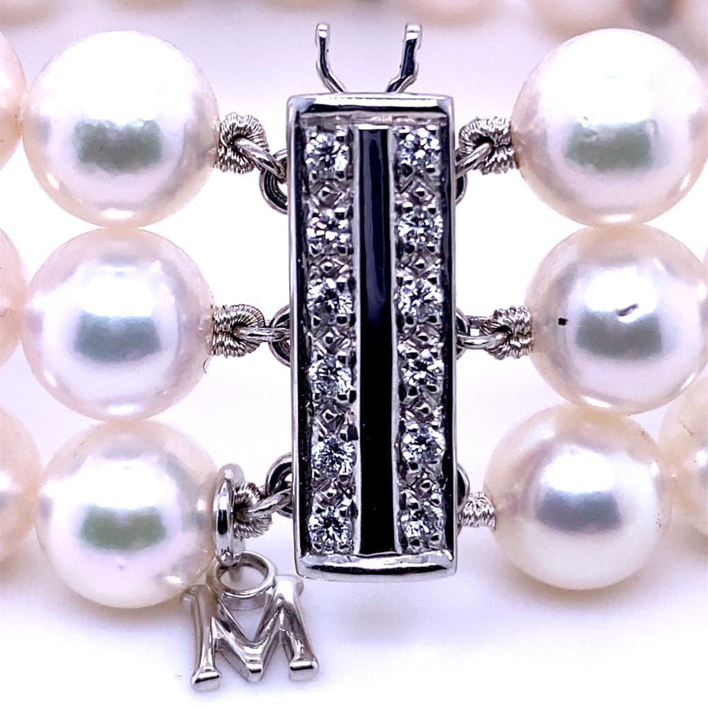 Women's Mikimoto Pearl and Diamond 18 Karat White Gold Bracelet