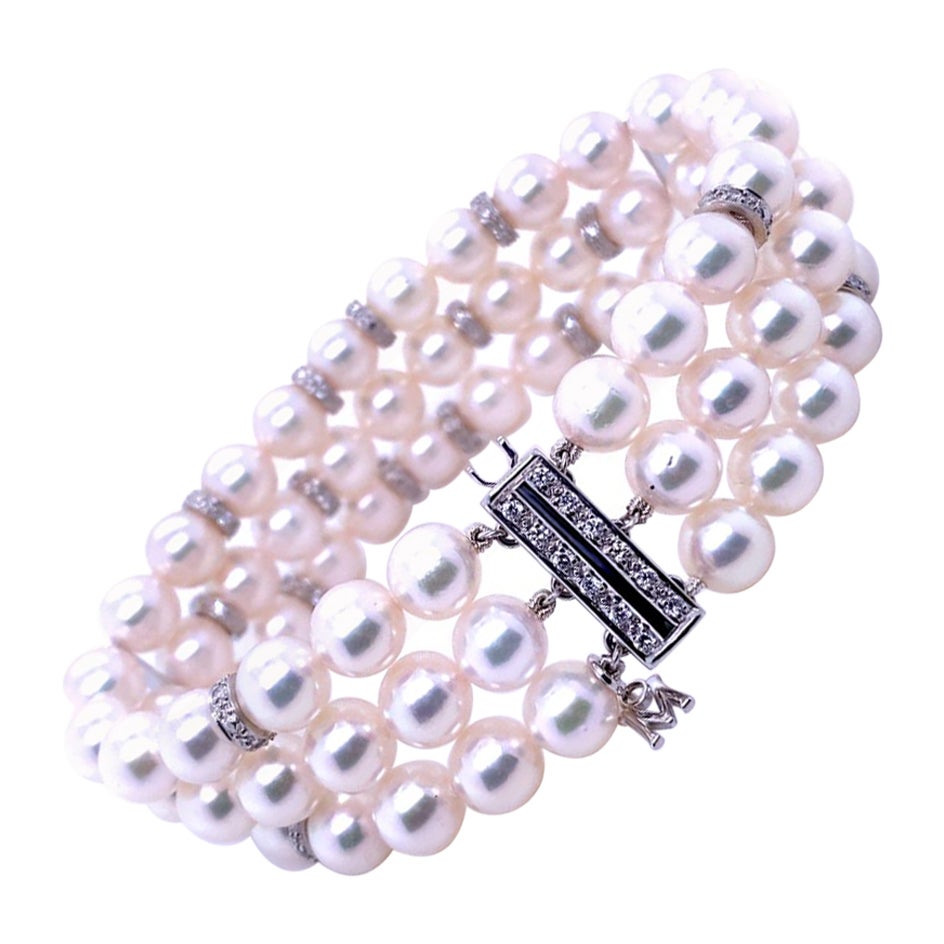 Mikimoto Pulsera de perlas y diamantes de oro blanco de 18 quilates