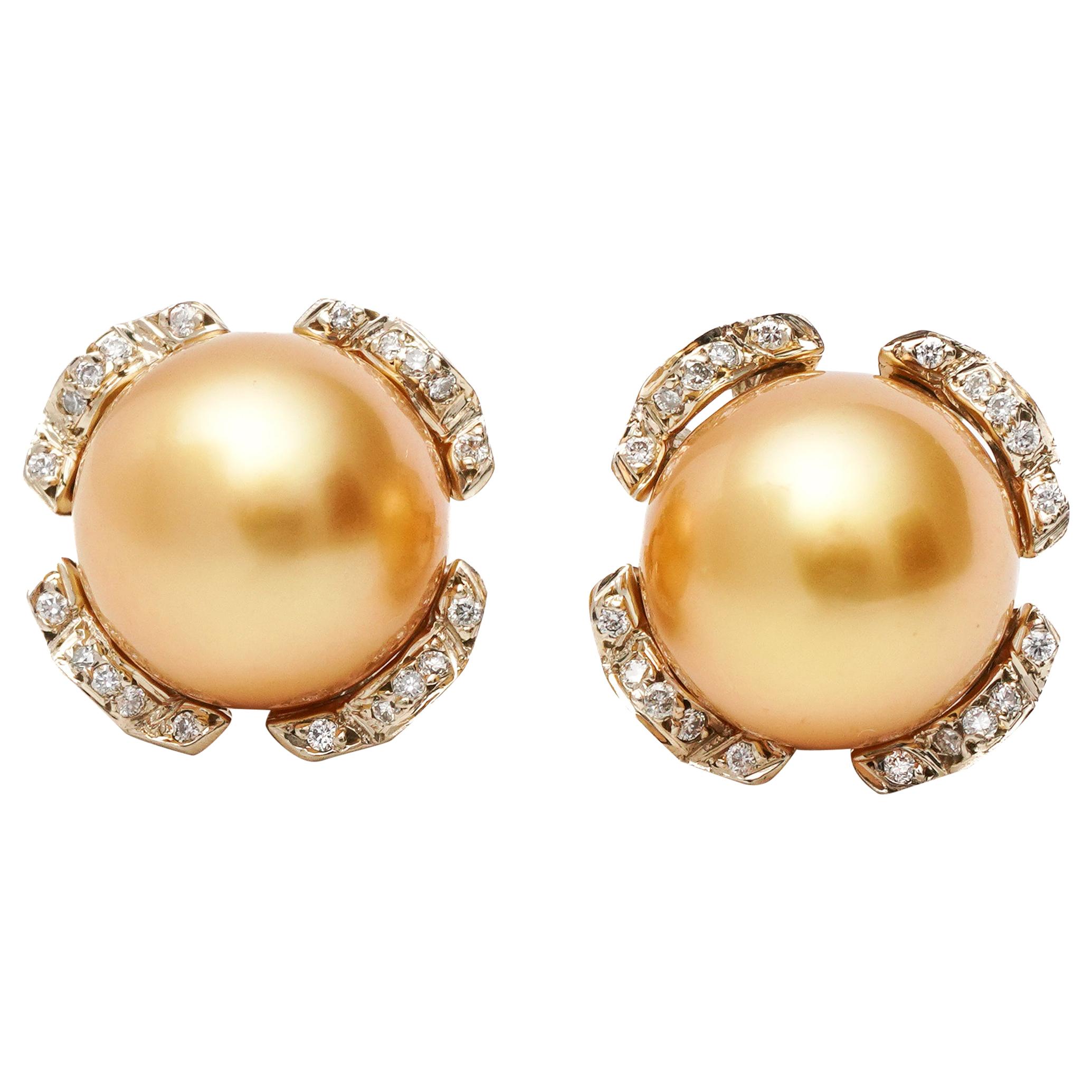 Mikimoto Pearl and Diamond Earrings in 18 Karat Two-Tone Gold