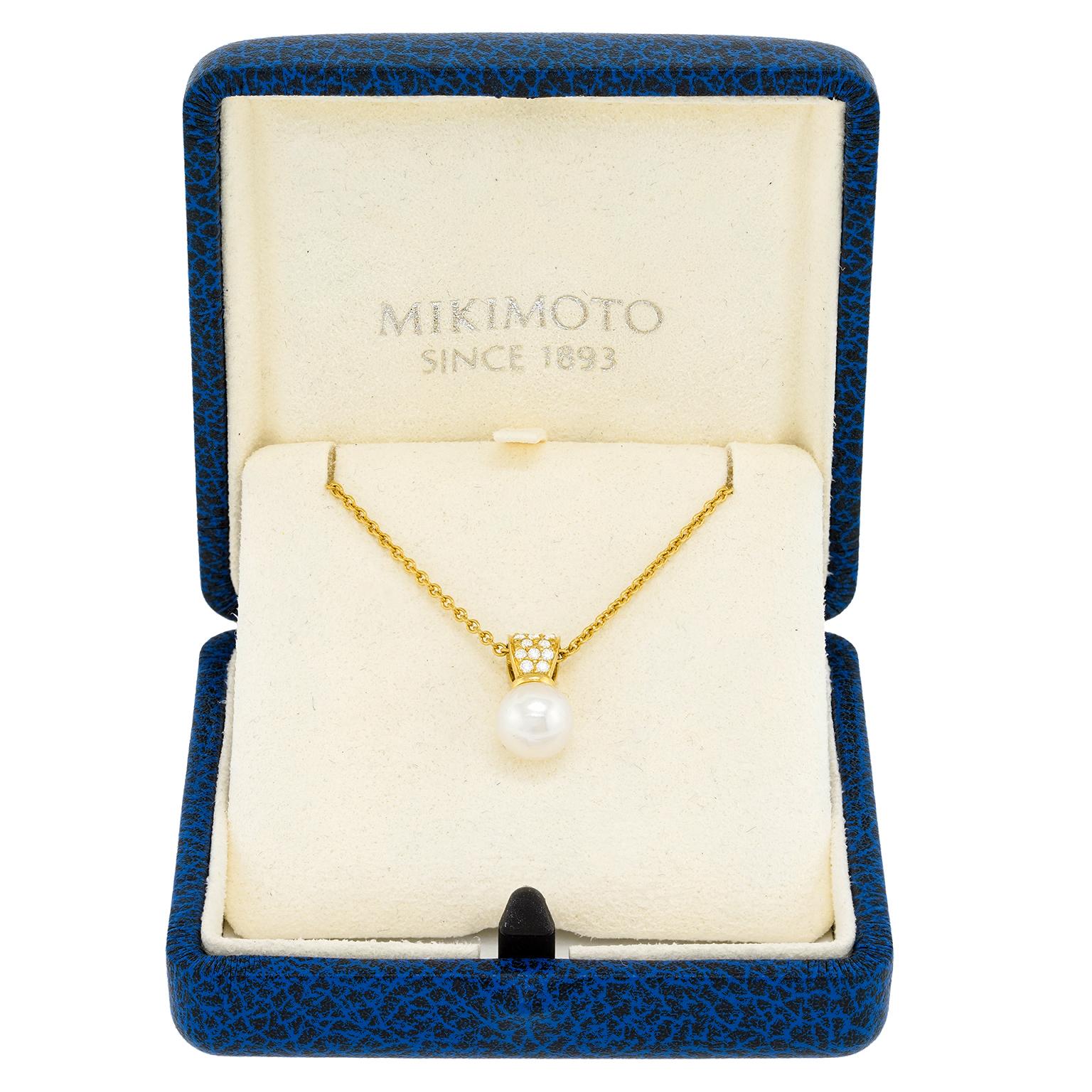 Taille ronde Collier de perles et de diamants Mikimoto en vente