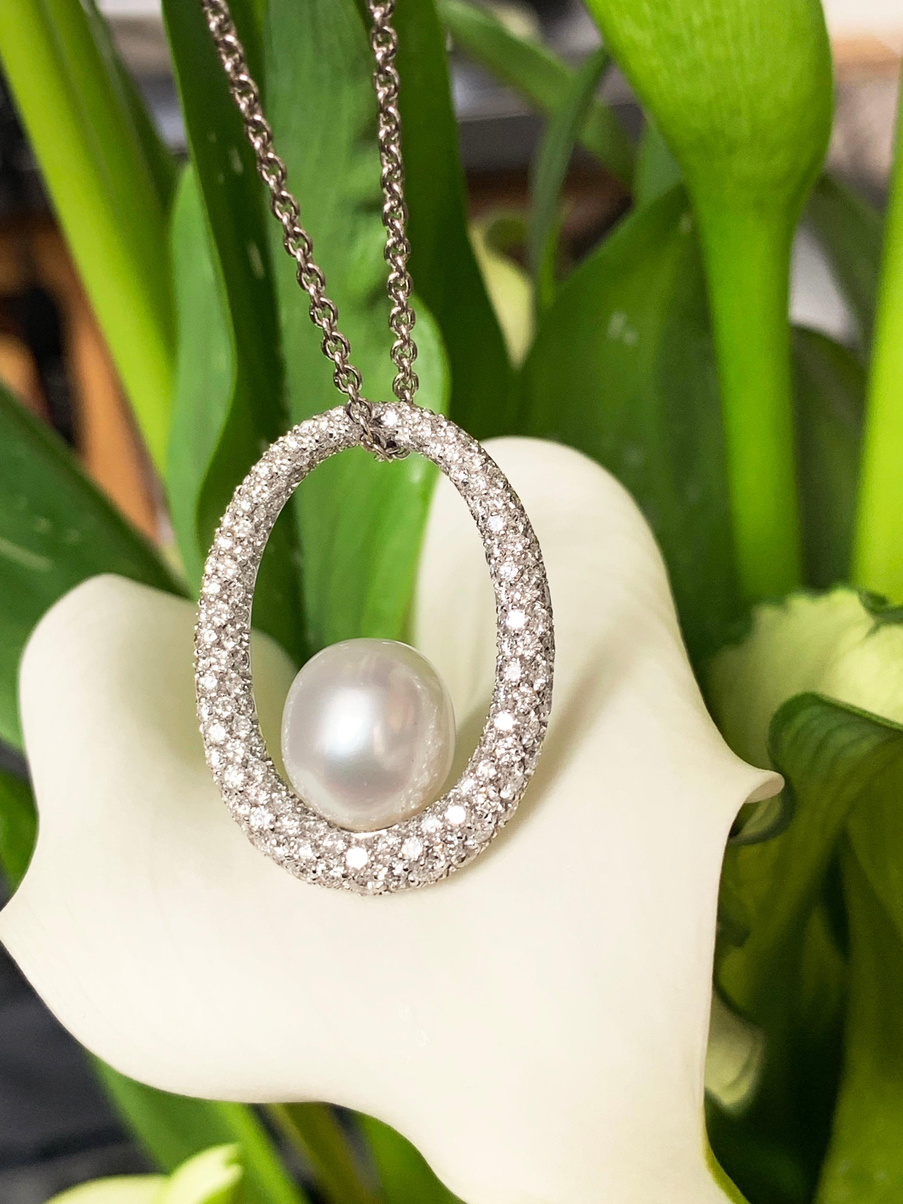 Mikimoto Pearl and Diamond Pendant with 18 Carat White Gold Chain 4