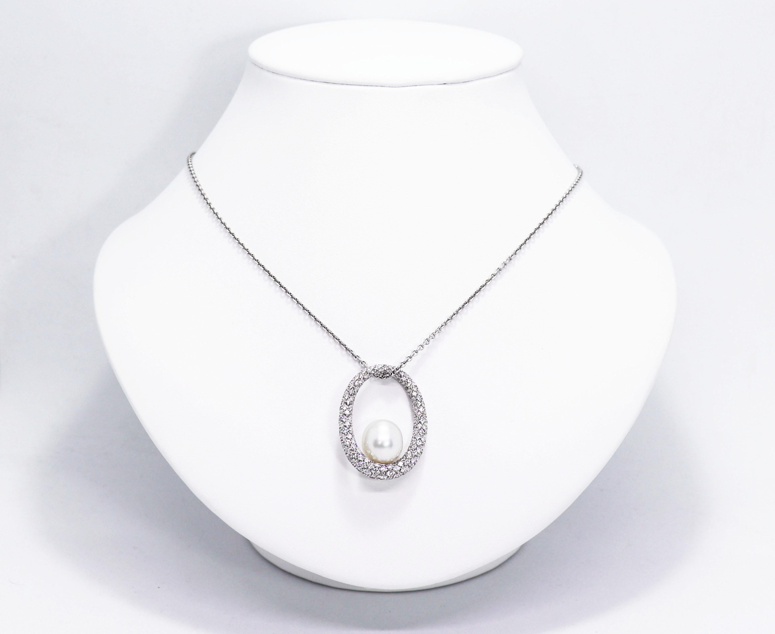 Women's Mikimoto Pearl and Diamond Pendant with 18 Carat White Gold Chain