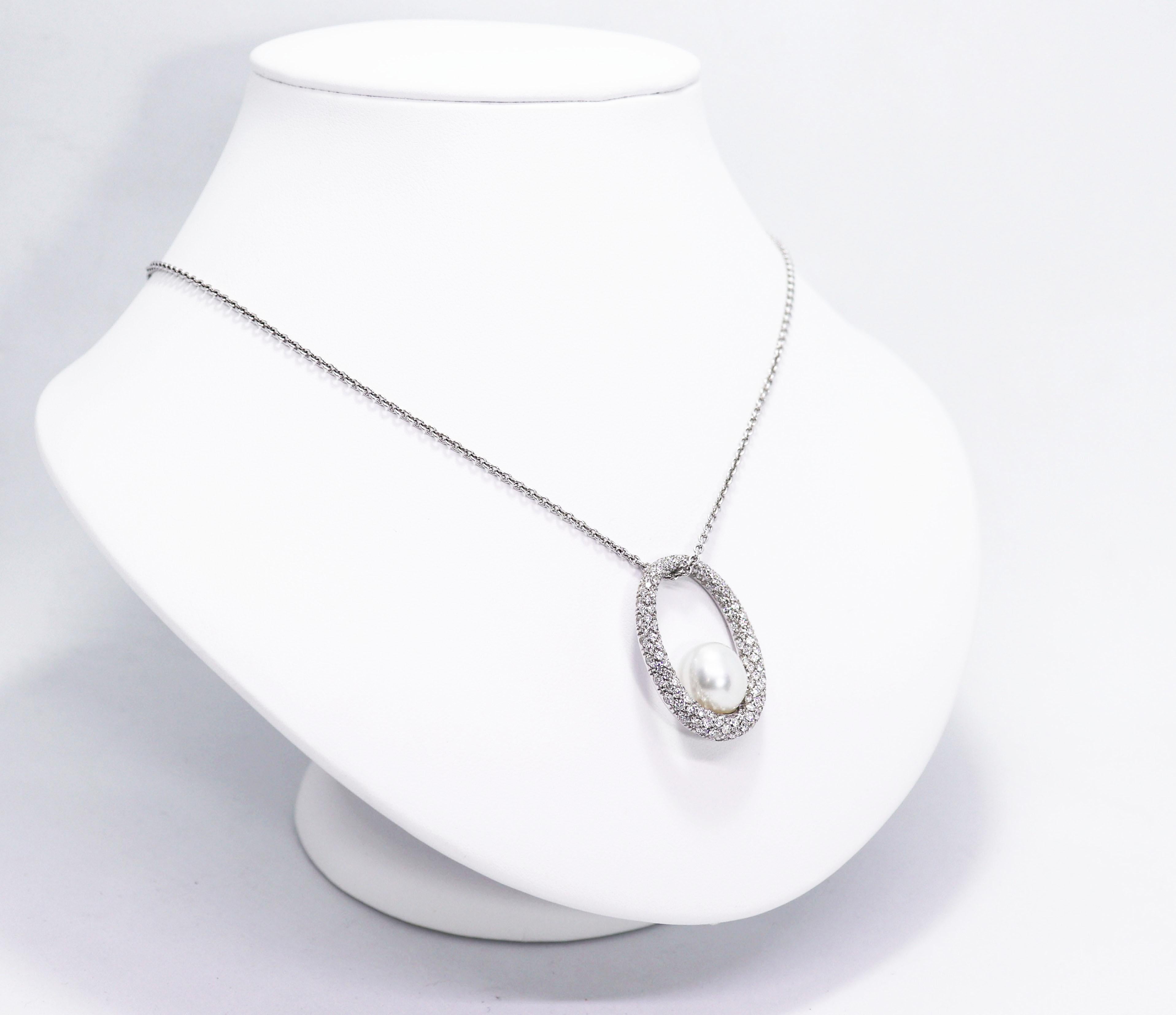 Mikimoto Pearl and Diamond Pendant with 18 Carat White Gold Chain 1