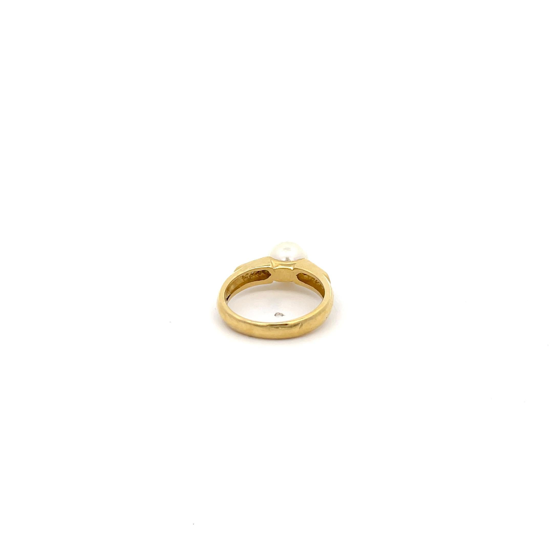 Women's Mikimoto Pearl and Diamond Ring 18K Yellow Gold For Sale