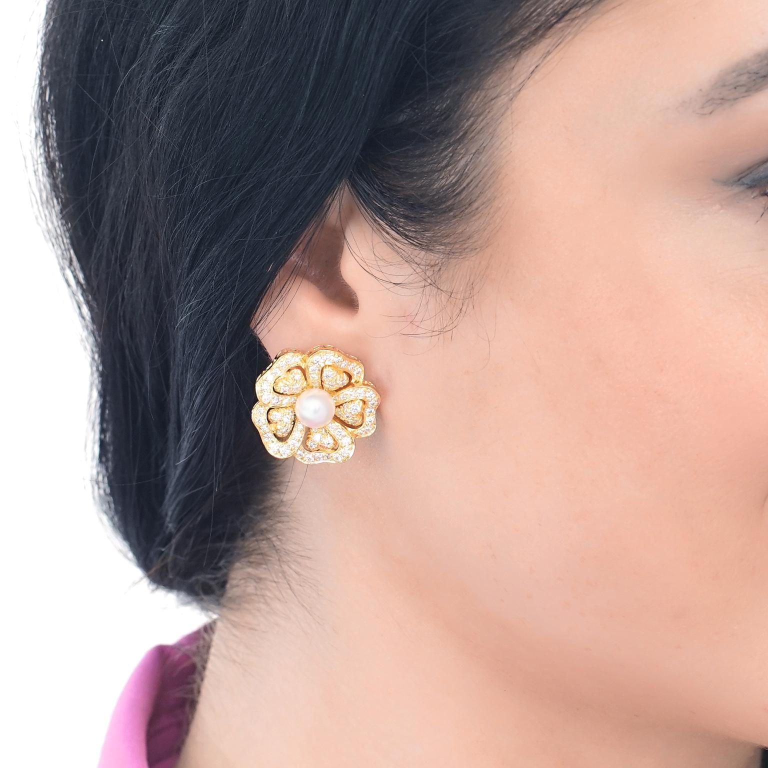 Women's Mikimoto Pearl and Diamond-Set Gold Earrings