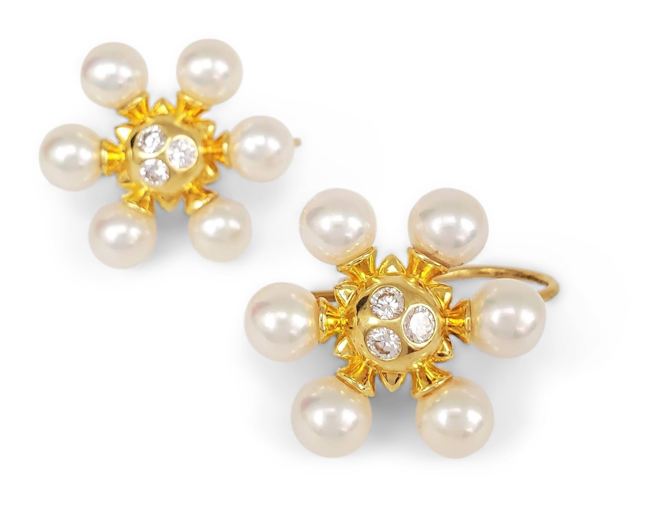 Women's Mikimoto Pearl and Diamond Snowflake Earrings