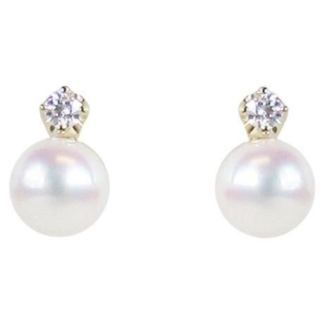Mikimoto Pearl and Diamond Stud 18k Gold Earrings MEQ10144ADXK