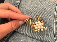 Mikimoto Pearl Brooch 14k Yellow Gold