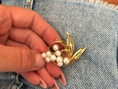 Mikimoto Pearl Brooch 14k Yellow Gold