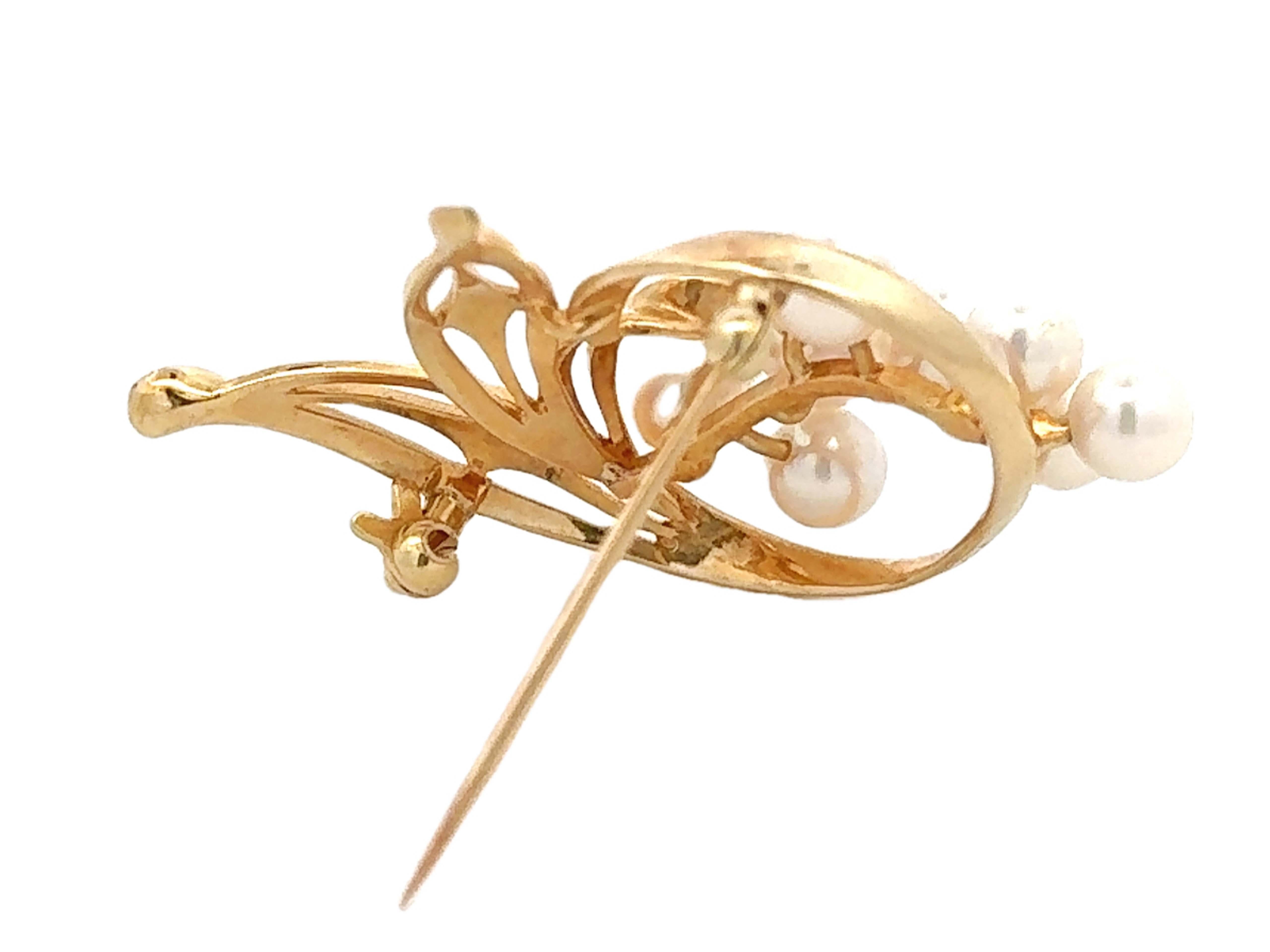 Broche de perlas Mikimoto Oro amarillo 14k en venta 1