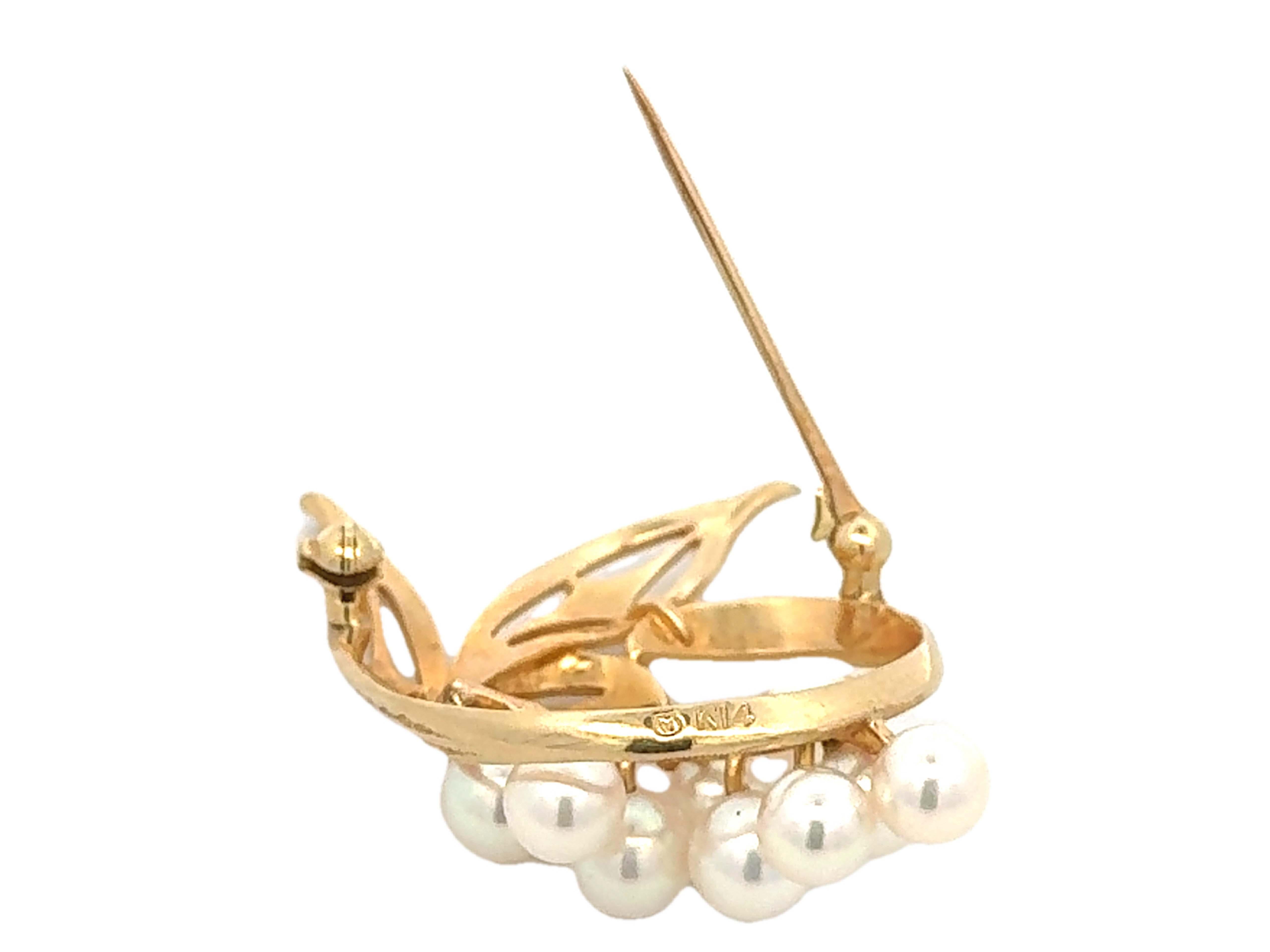 Broche de perlas Mikimoto Oro amarillo 14k en venta 2