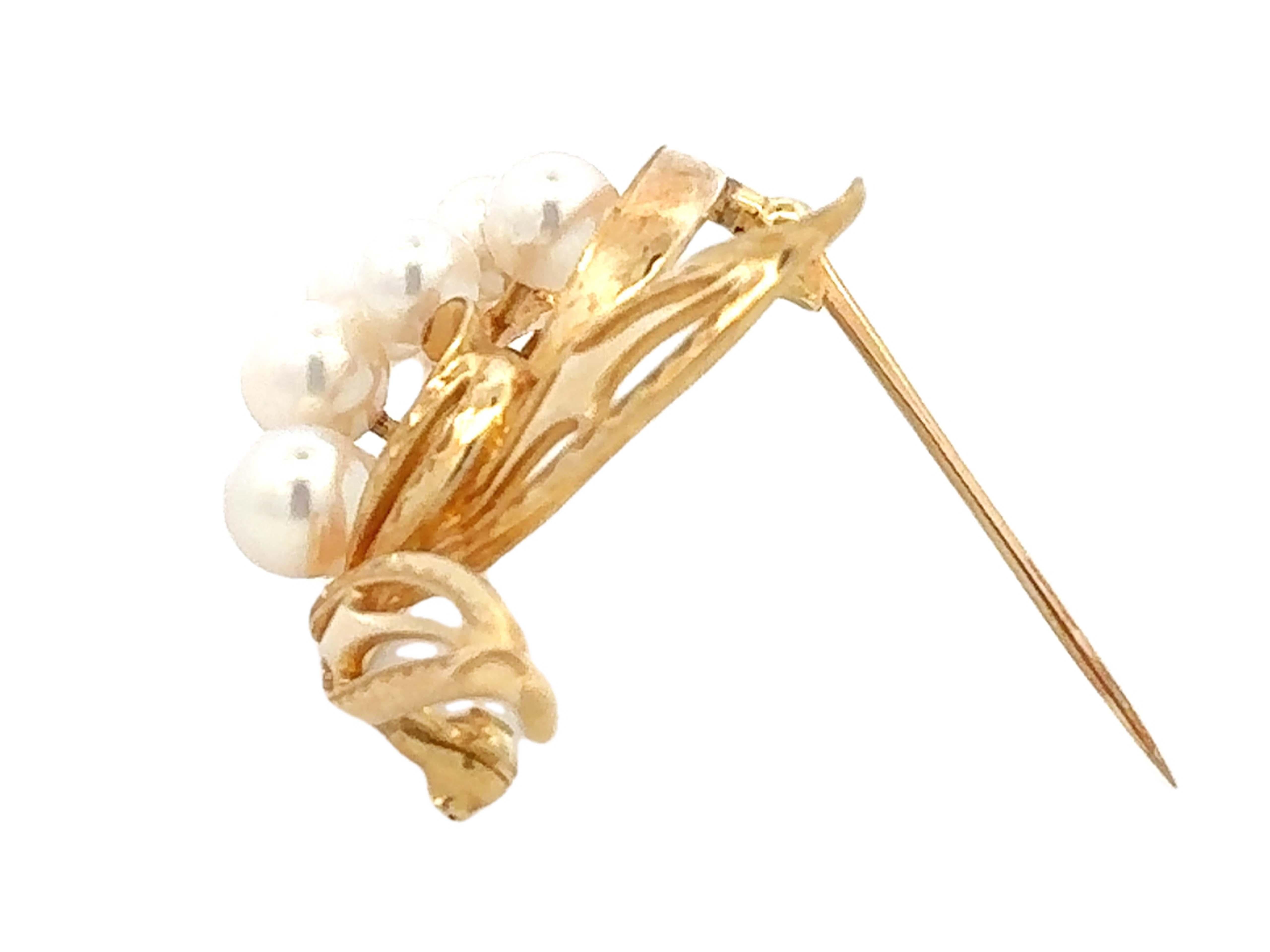 Broche de perlas Mikimoto Oro amarillo 14k en venta 3