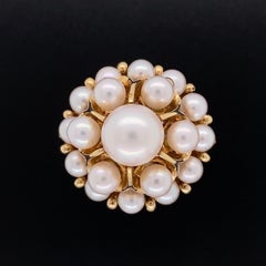 Mikimoto Pearl Cluster Gold Ring Estate Fine Jewelry