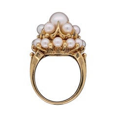 Mikimoto Pearl Cluster Gold Ring Estate Fine Jewelry