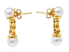 Mikimoto Perle Diamant 18 Karat Gelbgold Tropfenohrringe