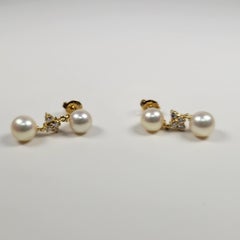 Mikimoto Boucles d'oreilles en or jaune 18 carats avec perles et diamants