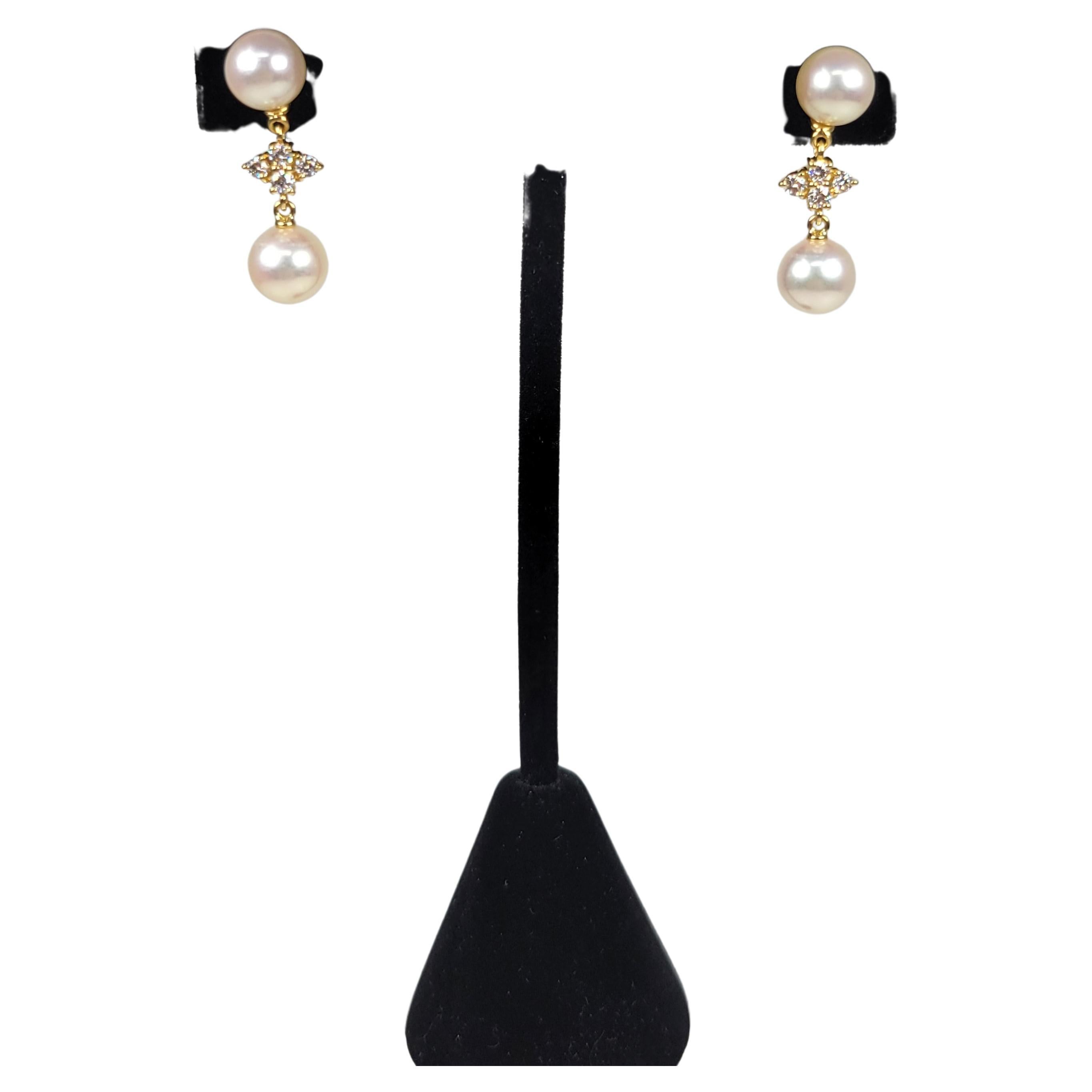 Pendientes Mikimoto Perla Diamante Oro Amarillo 18 Kilates