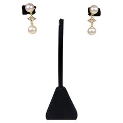 Mikimoto Boucles d'oreilles en or jaune 18 carats avec perles et diamants