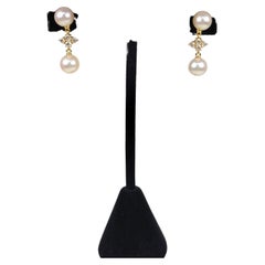 Used Mikimoto Pearl Diamond 18 Karat Yellow Gold Earrings