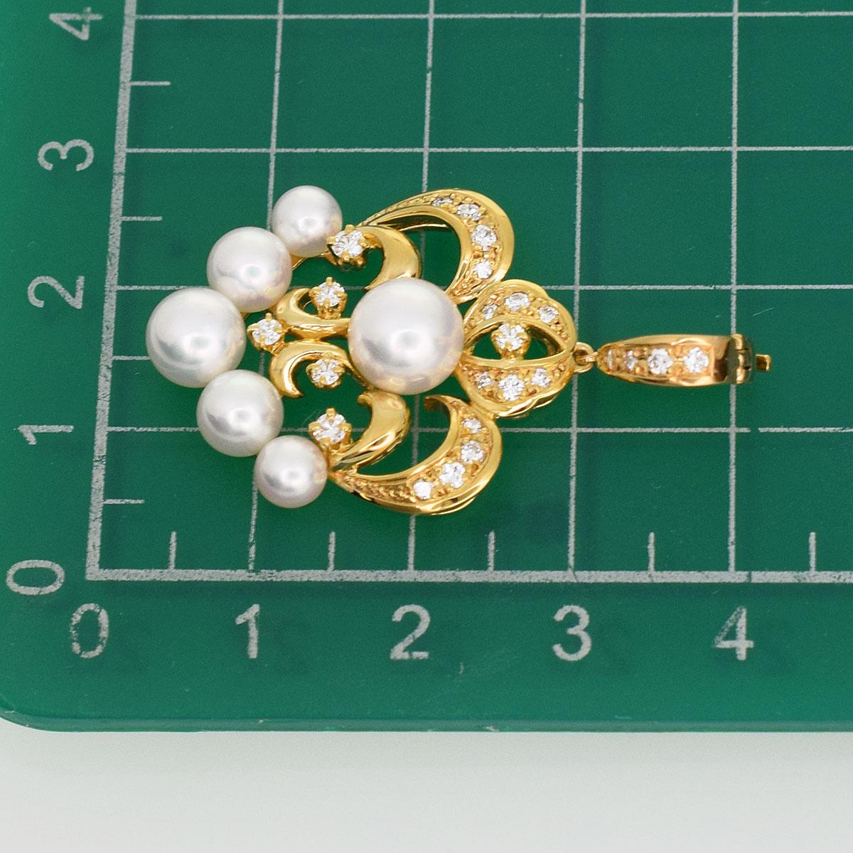 Mikimoto Pearl Diamond 18 Karat Yellow Gold Pendant Necklace 3