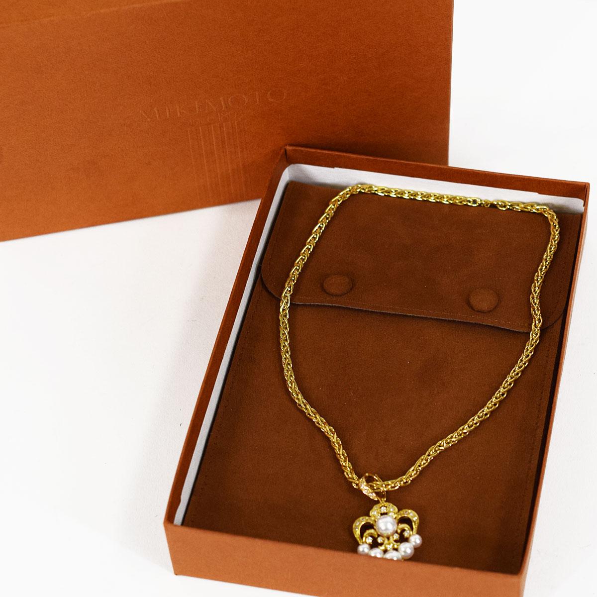 Mikimoto Pearl Diamond 18 Karat Yellow Gold Pendant Necklace 4