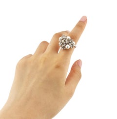 Mikimoto Pearl Diamond Floral Ring in 18K White Gold Japanese Designer Jewelry