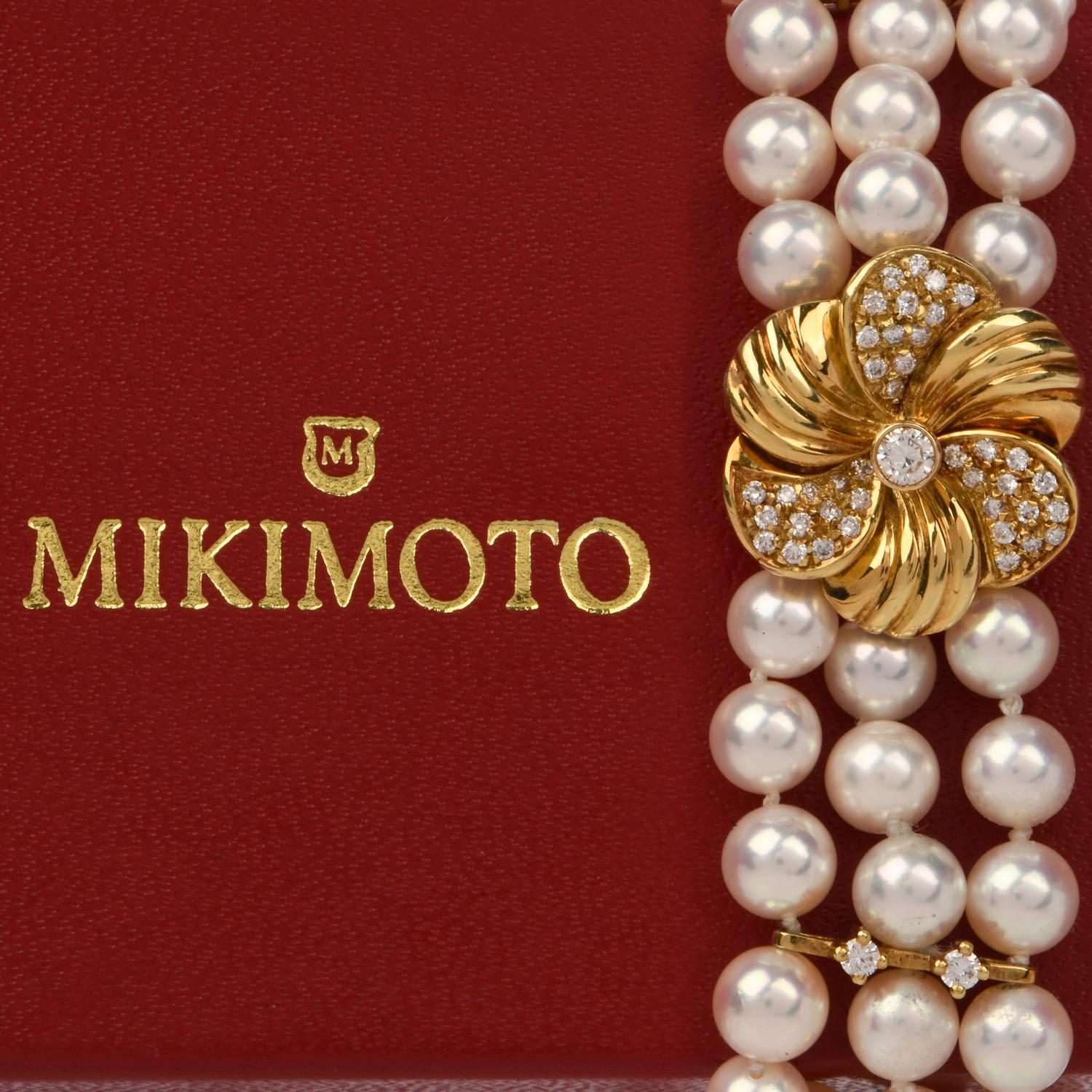 Mikimoto Pearl Diamond Flower Gold Bracelet 1
