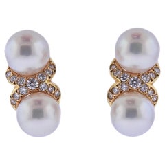 Vintage Mikimoto Pearl Diamond Gold Earrings
