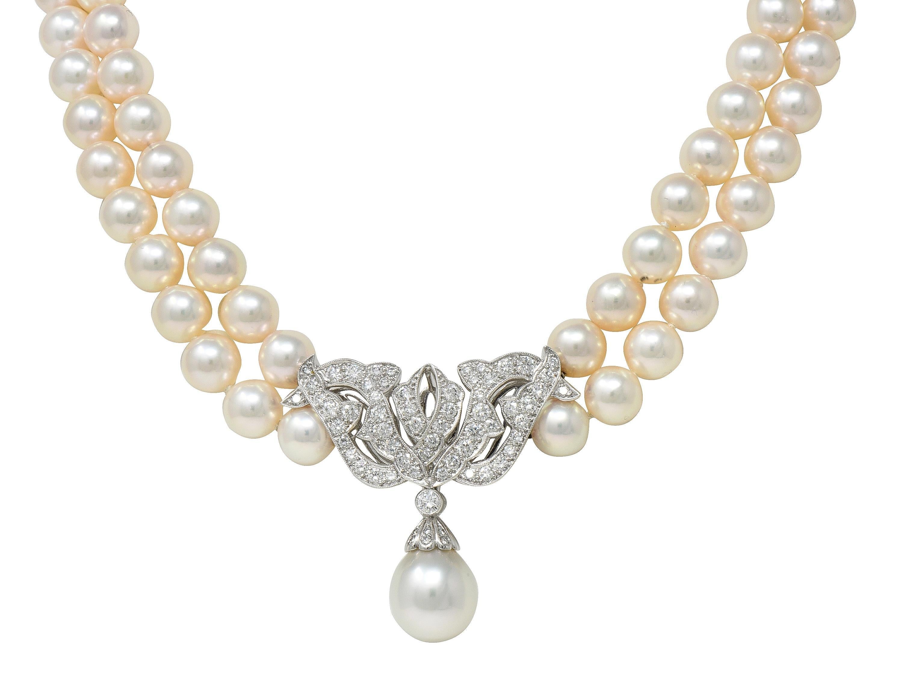 Mikimoto Collar de perlas, diamantes y platino con varias vueltas, estilo vintage en venta 7