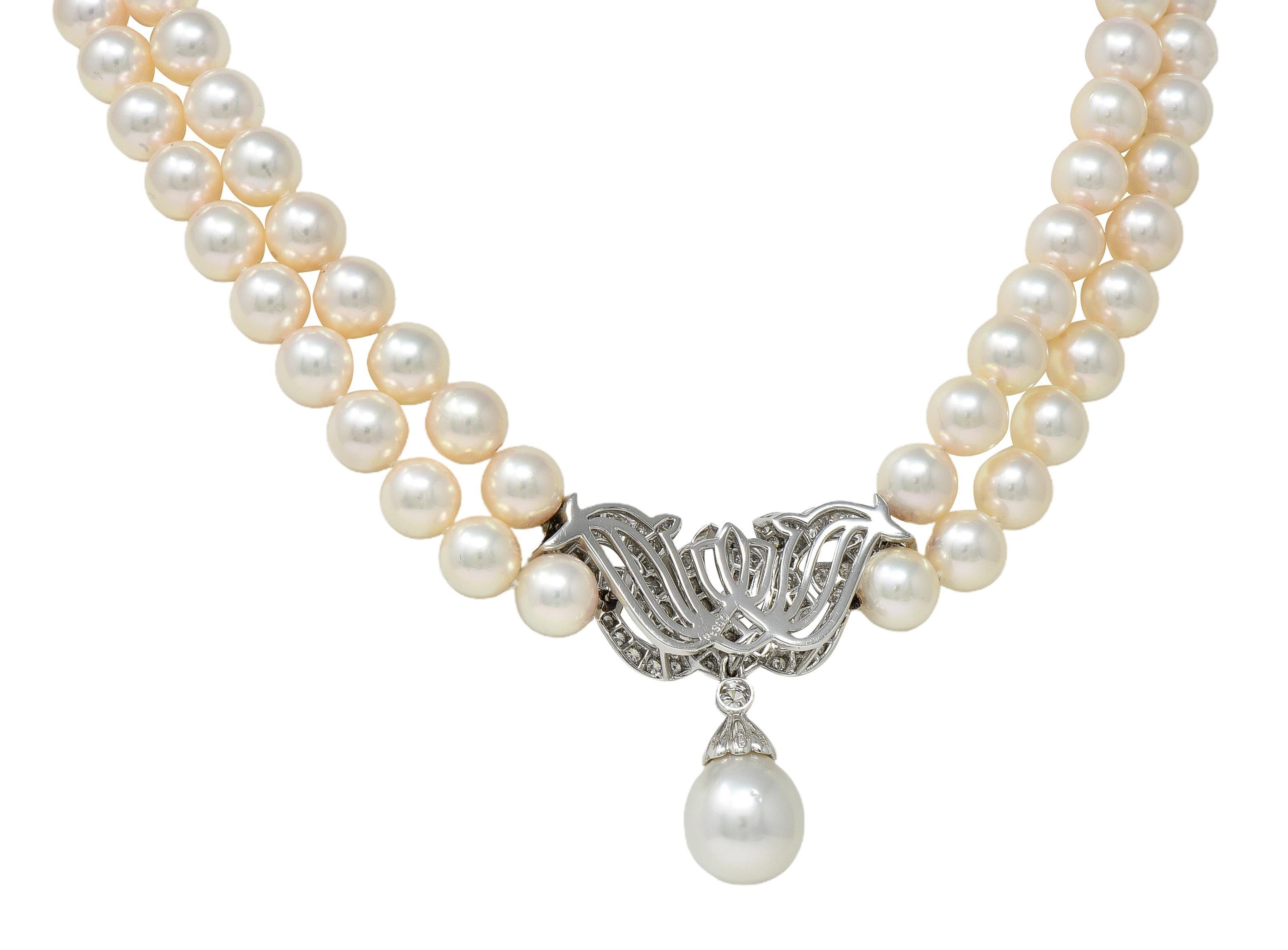De las mujeres Mikimoto Collar de perlas, diamantes y platino con varias vueltas, estilo vintage en venta