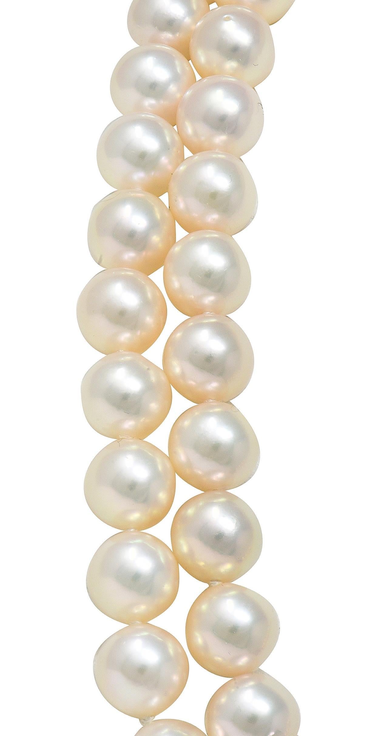 Mikimoto Collar de perlas, diamantes y platino con varias vueltas, estilo vintage en venta 2