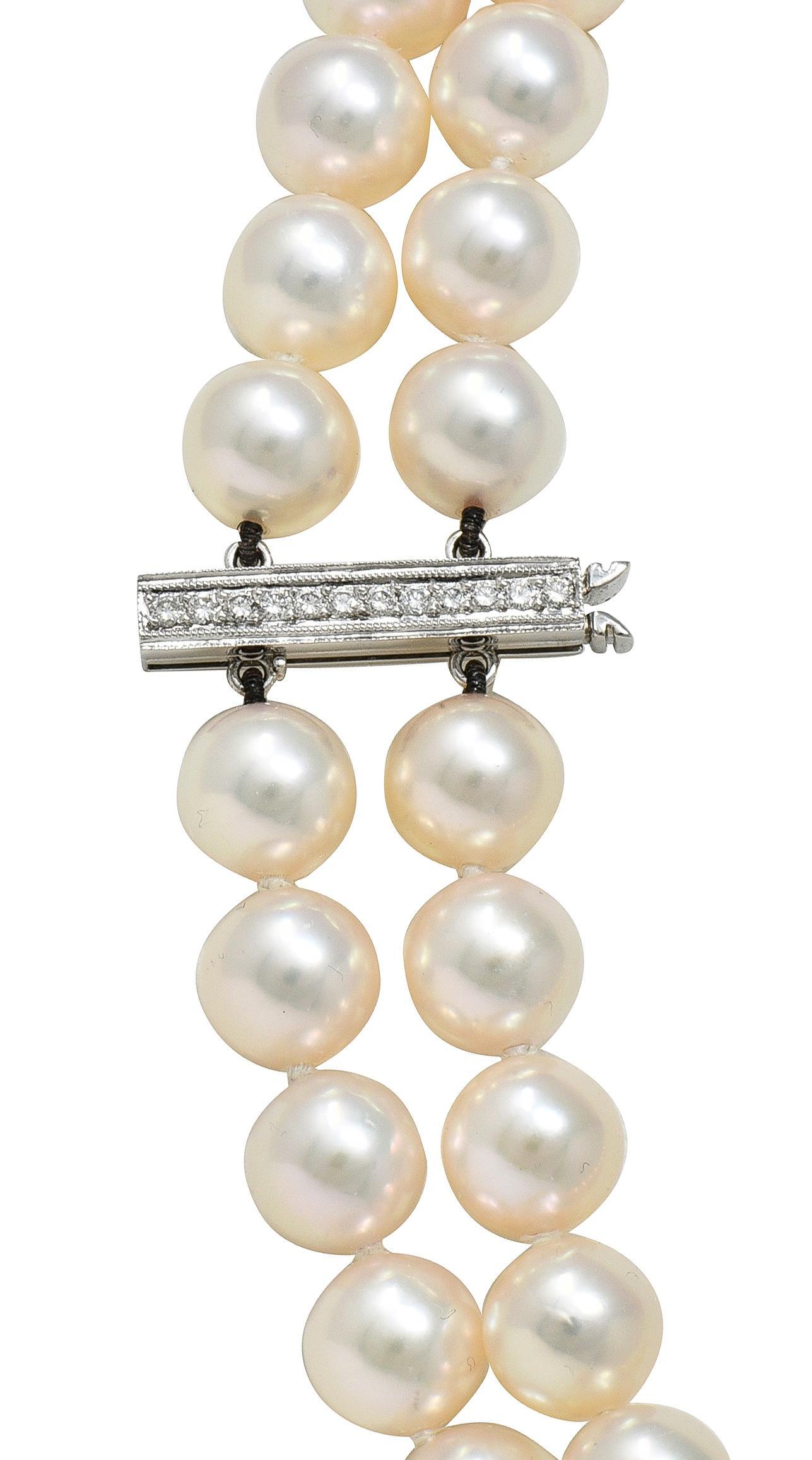 Mikimoto Collar de perlas, diamantes y platino con varias vueltas, estilo vintage en venta 3