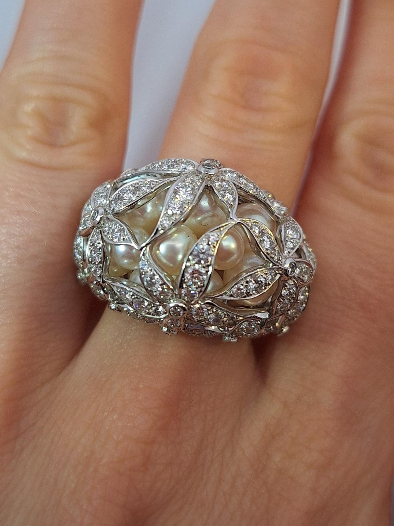 Mikimoto Ring mit Perlen und Diamanten für Damen oder Herren