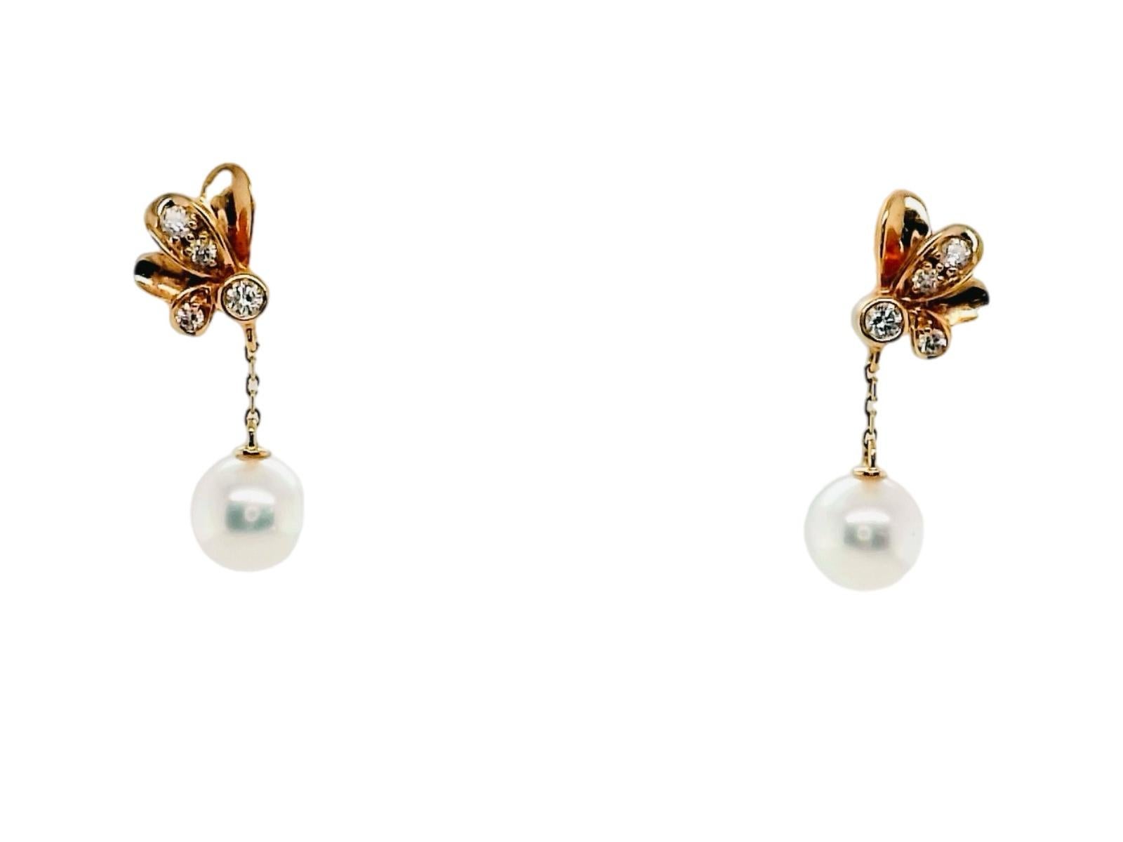 Mikimoto Dandelion 18ct Rose Gold Diamond Pearl Earrings, 

Over a century ago, Kokichi Mikimoto succeeded in creating the world's first cultured pearl. His quest for perfection and his love for these pure, lustrous gems of the sea were the guiding